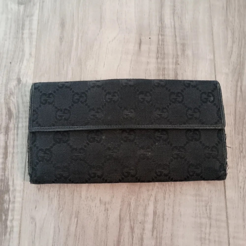 Authentic Gucci Denim Black GG Supreme Long Wallet